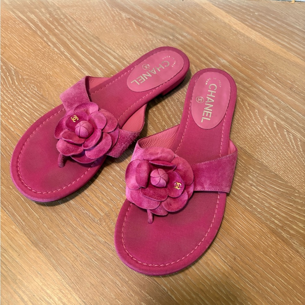 Chanel Pink Camellia Embellished Sandals